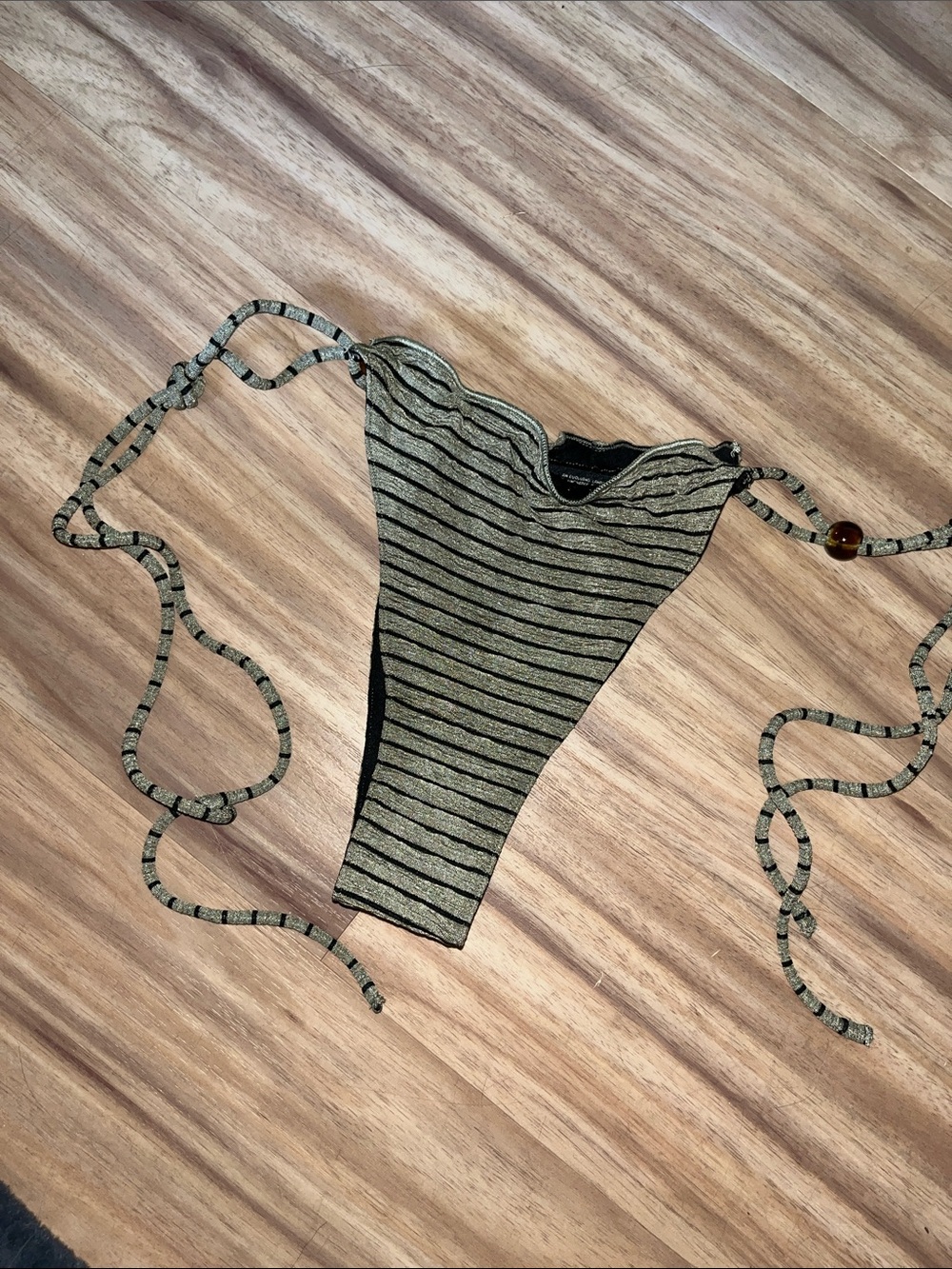 Finesse Striped Tie-Side Bikini Bottom in Green and Black